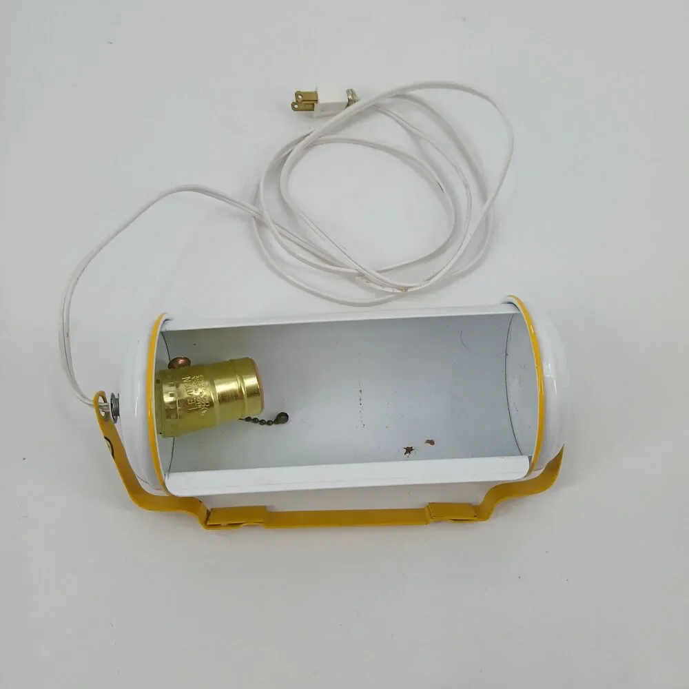 Vintage Yellow Enamel Industrial Pendant Light Fixture Metal Metal Guard Lamp